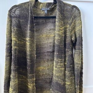 EILEEN FISHER Olive Green Mohair Boucle Open Front Cardigan